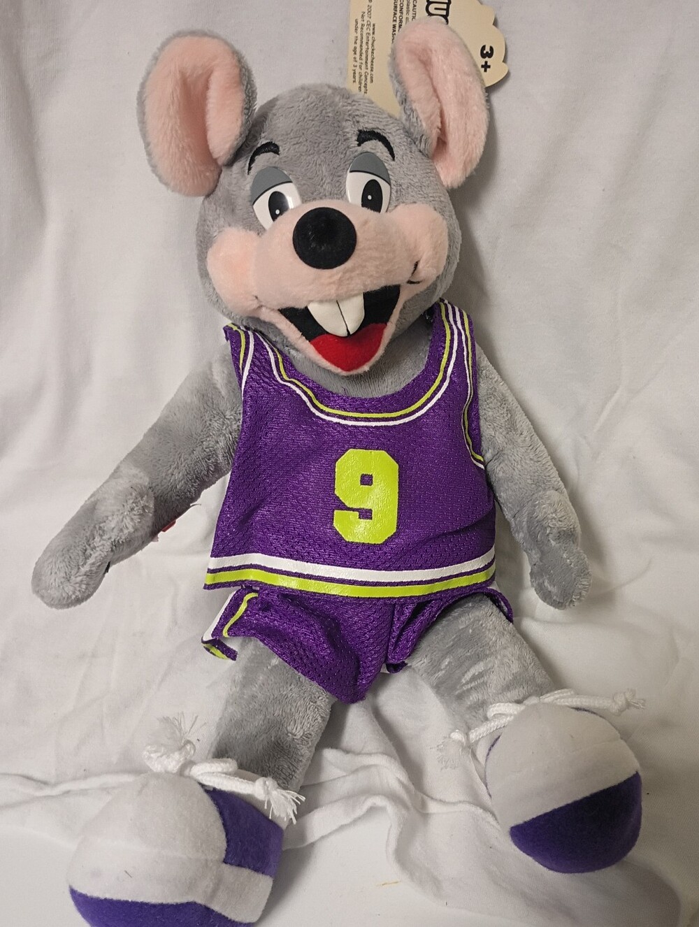 Chuck E. Cheese's Plush Toy with Gray Fur and Pink Accents